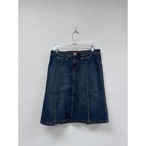 Bebe Skirt Womens 30 Blue Denim A-Line Knee Length Made USA Pockets Casual Y2K